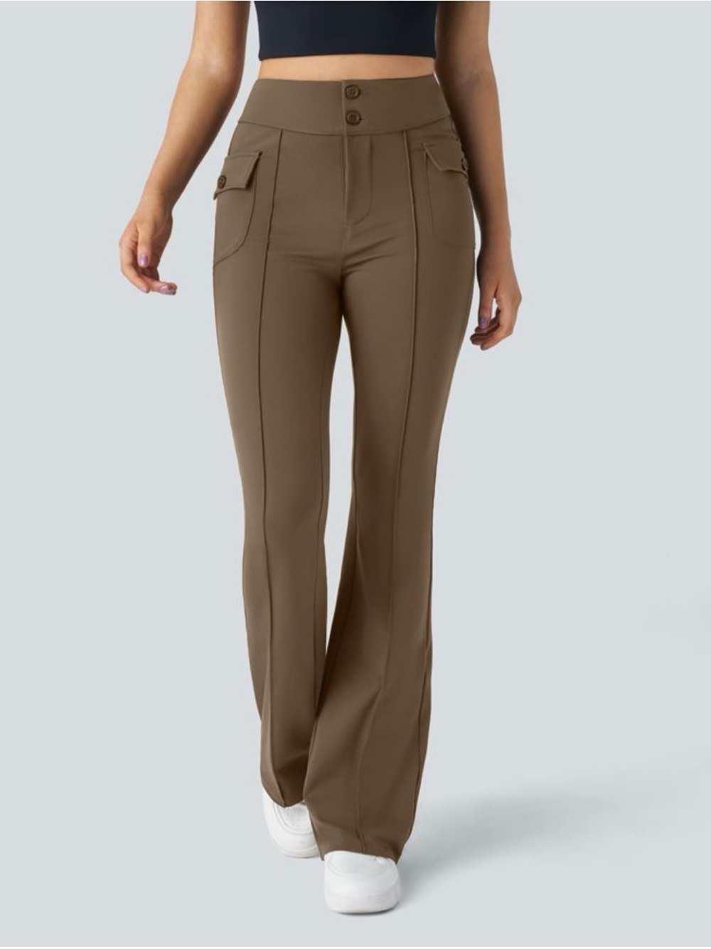 Halara High Waisted Side Flap Pocket Flare Casual Cargo Pants Brown XL Petite